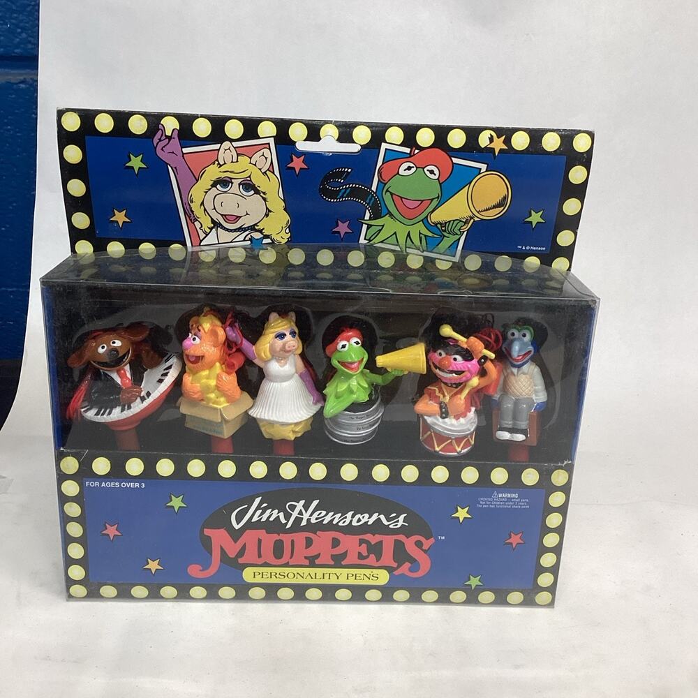 Rare Jim Henson’s Muppets Personality Pens w/ Figure Toppers Vintage Set of 6